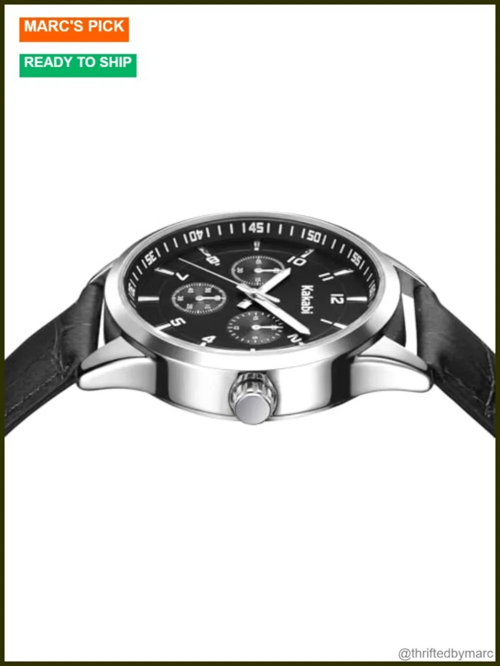 45mm Large Face Analog Quartz Wrist Watch with Croco-Pattern Leather Strap,
